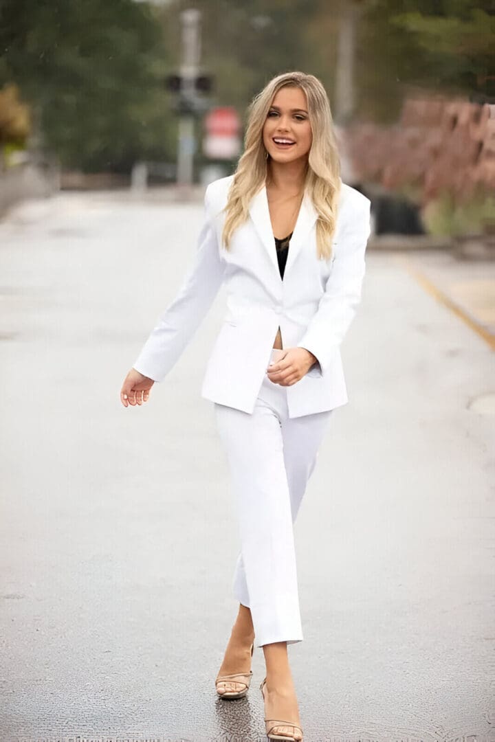 White Sophia Coat with Knit Pants