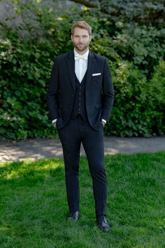 Black Dawson Suit with Matching Vest and Banded Hand-Knot Bow Tie