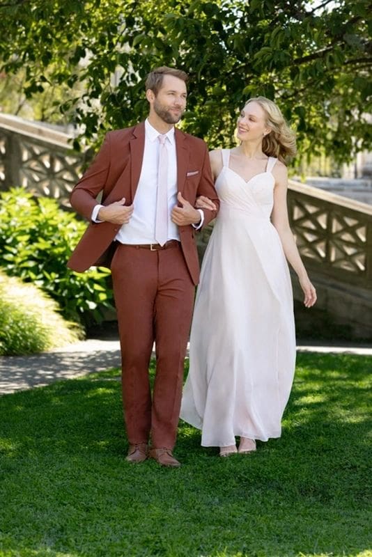 Rust Metro Suit with Self-Tie Long Tie
