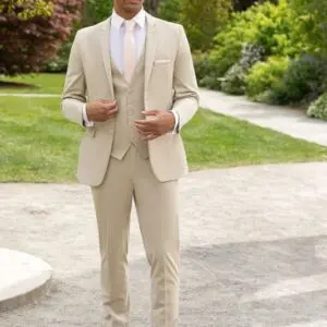 Tan Metro Suit with Matching Vest and Self-Tie Long Tie