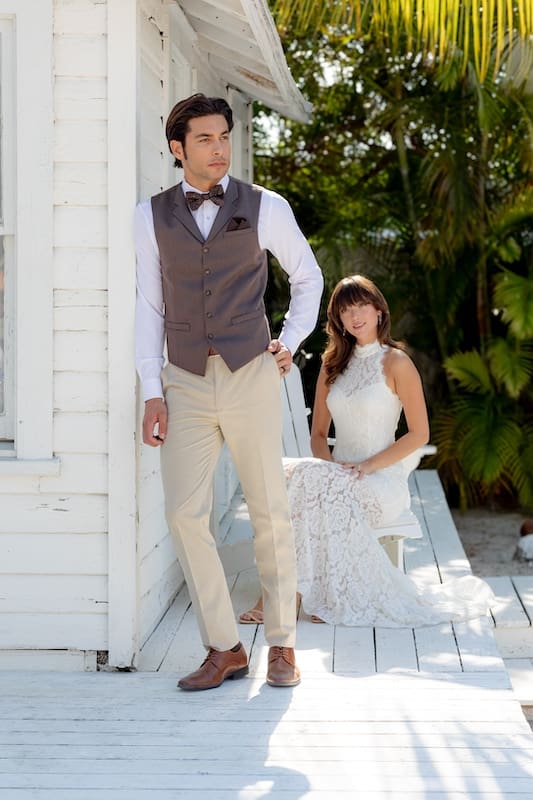 Chestnut Cambridge Vest with Matching Carlisle Paisley Banded Hand-Knot Bow Tie