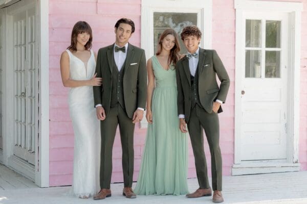 OD Green Metro Suit with Matching Vest and Banded Hand-Knot Bow Tie