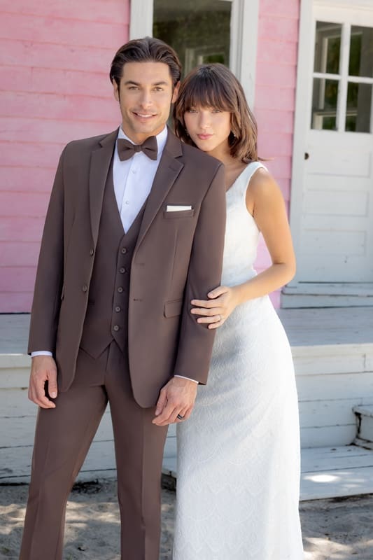 Chocolate Metro Suit with Matching Vest and Banded Hand-Knot Bow Tie