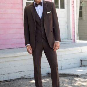 Chocolate Metro Suit with Matching Vest and Banded Hand-Knot Bow Tie