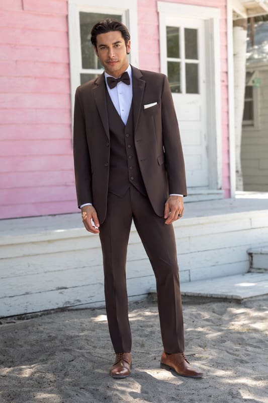 Chocolate Metro Suit with Matching Vest and Banded Hand-Knot Bow Tie