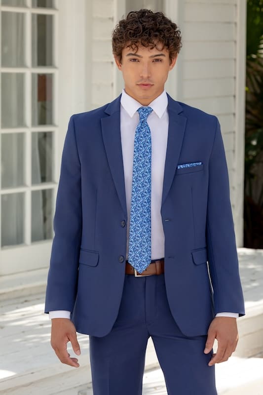 Navy Metro Suit with matching pants and Blaze Abstract Self-Tie Long Tie.