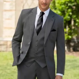 Medium Grey Metro Suit with Matching Vest and Self-Tie Long Tie