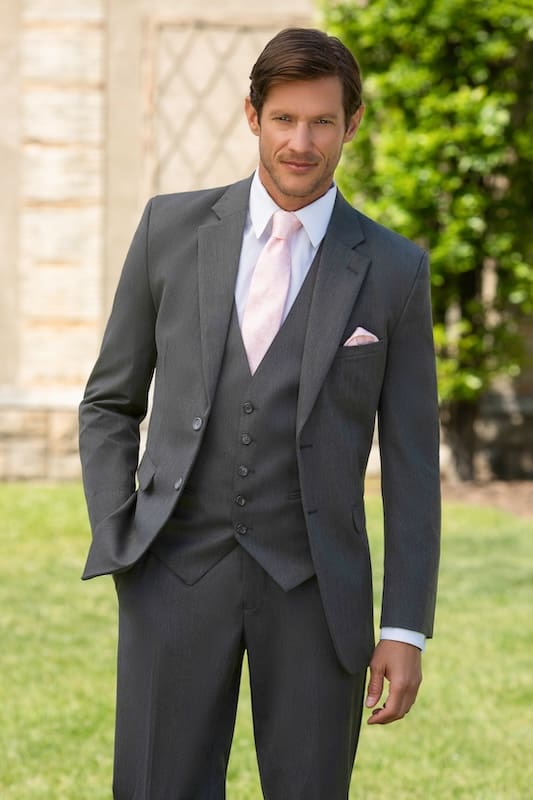 Medium Grey Metro Suit with Matching Vest and Self-Tie Long Tie