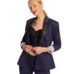 Navy Sophia Coat with Black Peak Lapel