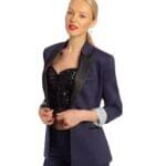 Navy Sophia Coat with Black Peak Lapel
